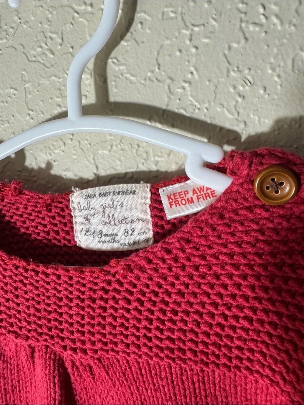 Zara Baby Girl 12-18M Red Knit Sweater Pocket Button Pullover
